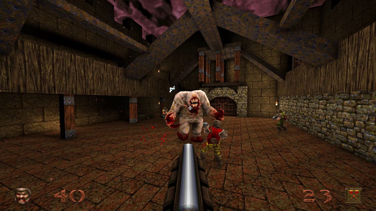 Multiplayer gameplay of Quake using the dedicated servers feature.